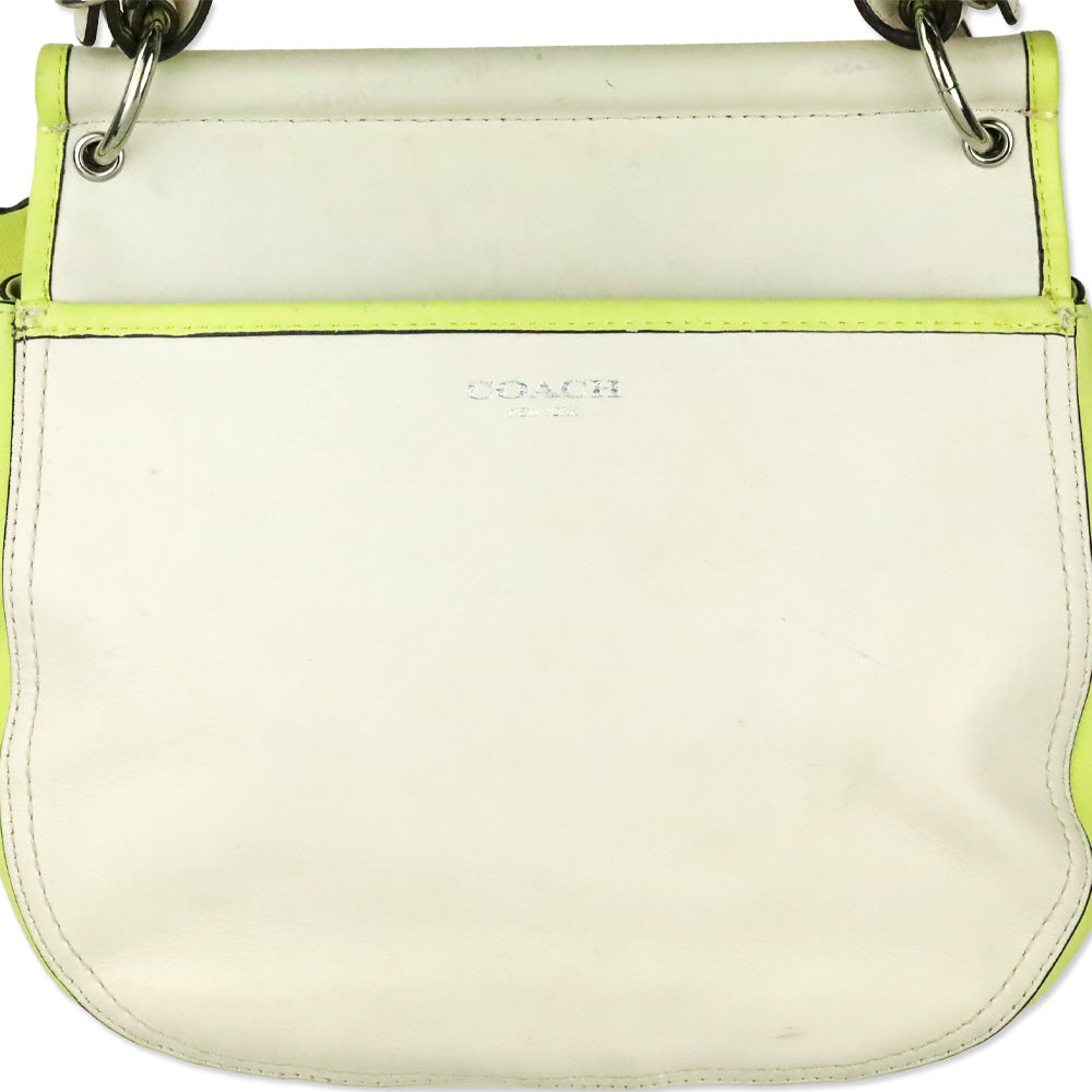 Coach Cream & Lime Green Two-Tone Leather Legacy Archival Willis Satchel Crossbody Bag