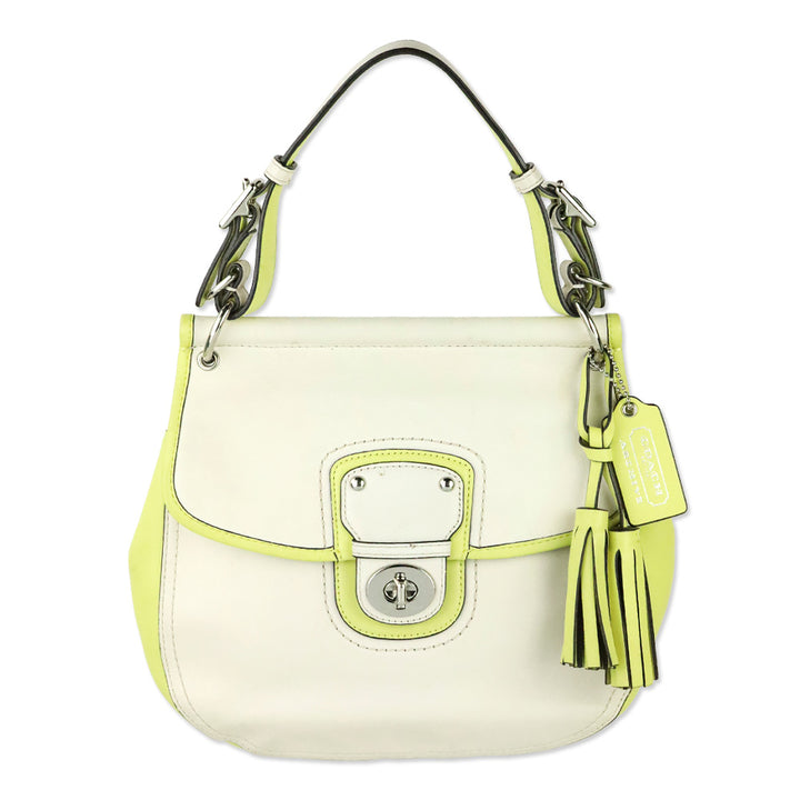 Coach Cream & Lime Green Two-Tone Leather Legacy Archival Willis Satchel Crossbody Bag