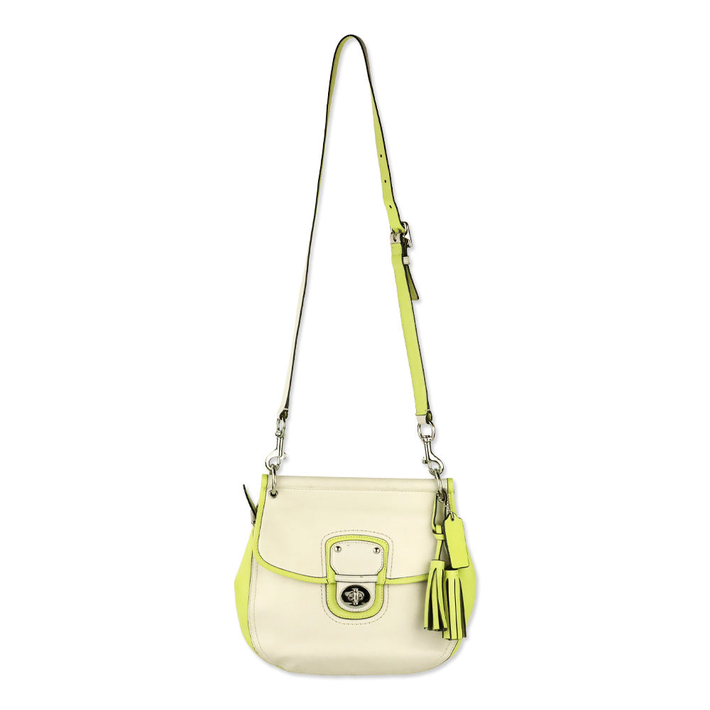 Coach Cream & Lime Green Two-Tone Leather Legacy Archival Willis Satchel Crossbody Bag
