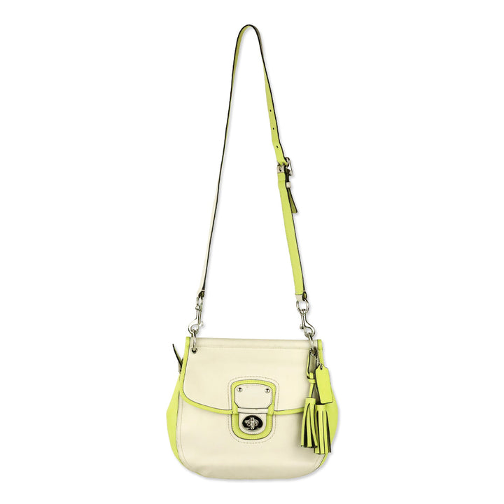 Coach Cream & Lime Green Two-Tone Leather Legacy Archival Willis Satchel Crossbody Bag