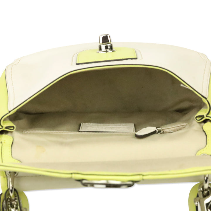 Coach Cream & Lime Green Two-Tone Leather Legacy Archival Willis Satchel Crossbody Bag