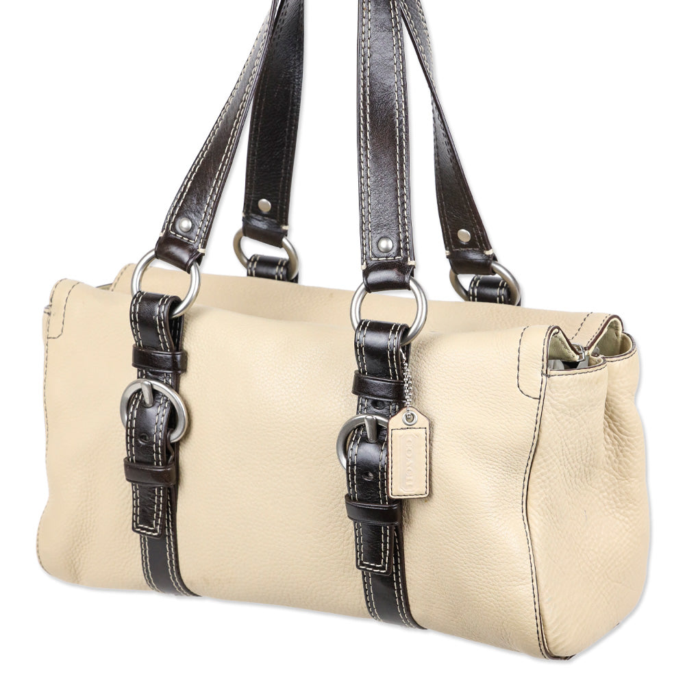 Coach F10887 Chelsea Beige Pebbled Leather Zip Satchel Shoulder Bag