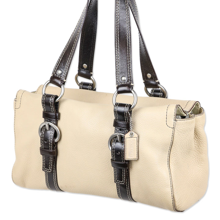Coach F10887 Chelsea Beige Pebbled Leather Zip Satchel Shoulder Bag