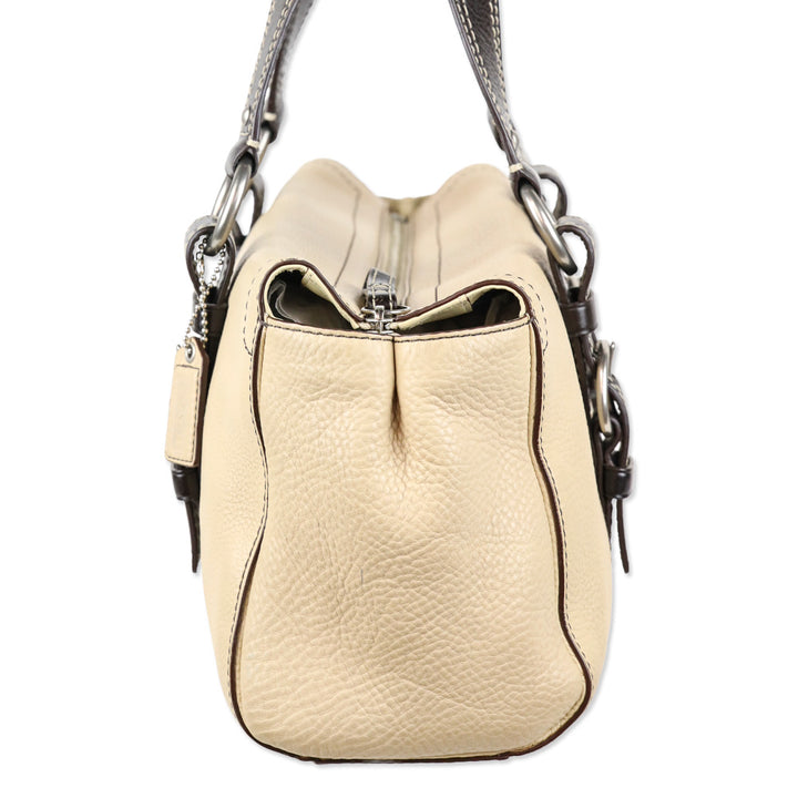 Coach F10887 Chelsea Beige Pebbled Leather Zip Satchel Shoulder Bag
