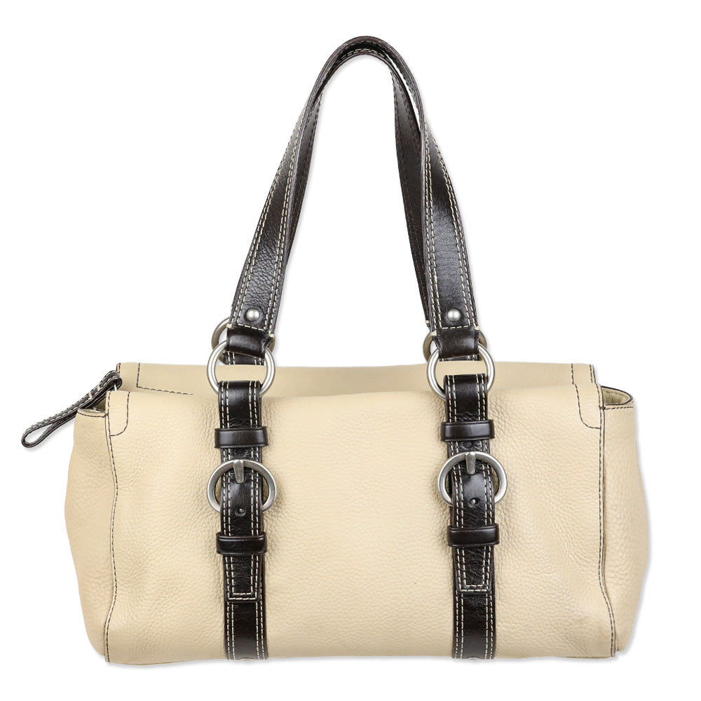 Coach F10887 Chelsea Beige Pebbled Leather Zip Satchel Shoulder Bag