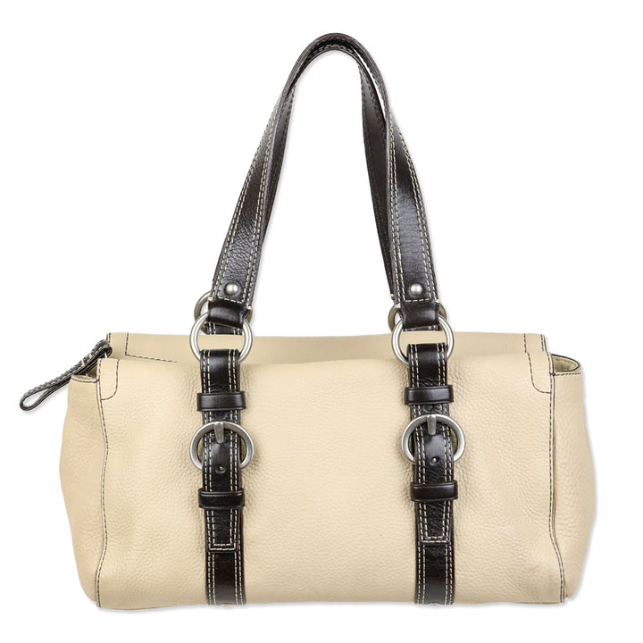 Coach F10887 Chelsea Beige Pebbled Leather Zip Satchel Shoulder Bag