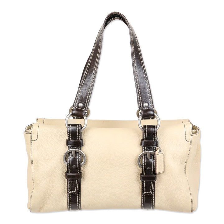 Coach F10887 Chelsea Beige Pebbled Leather Zip Satchel Shoulder Bag