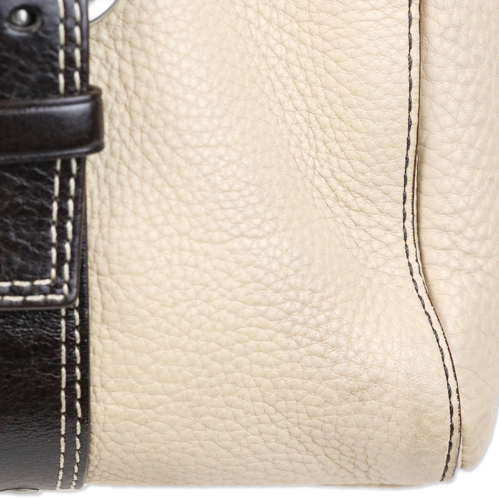 Coach F10887 Chelsea Beige Pebbled Leather Zip Satchel Shoulder Bag