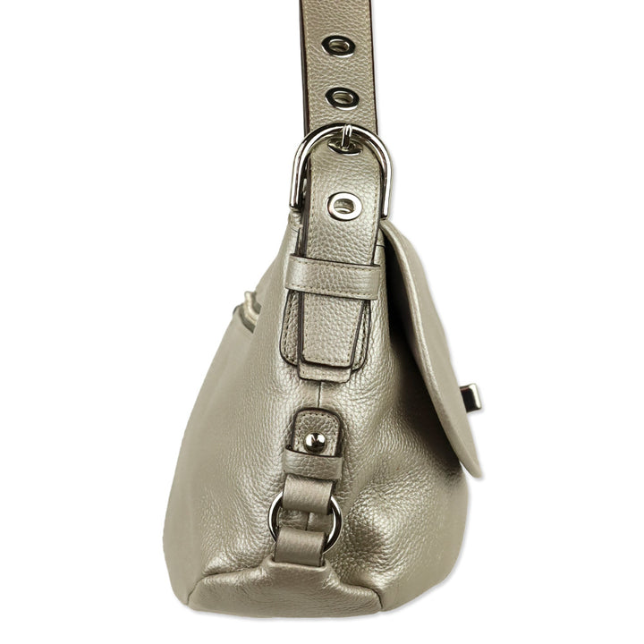 Coach F15170 Metallic Silver Pebbled Leather Flap Legacy Hobo Bag