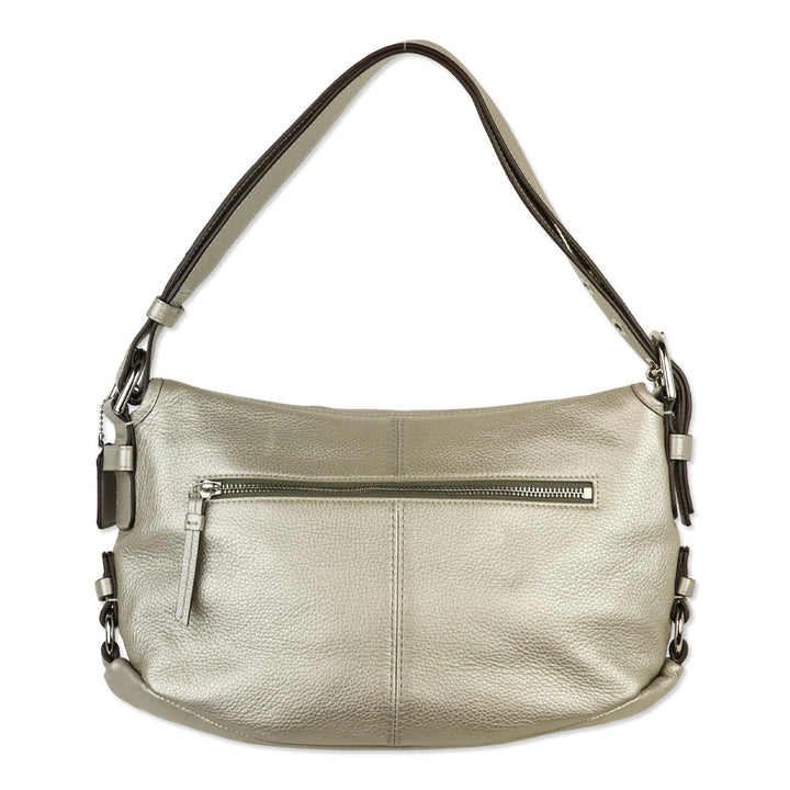 Coach F15170 Metallic Silver Pebbled Leather Flap Legacy Hobo Bag