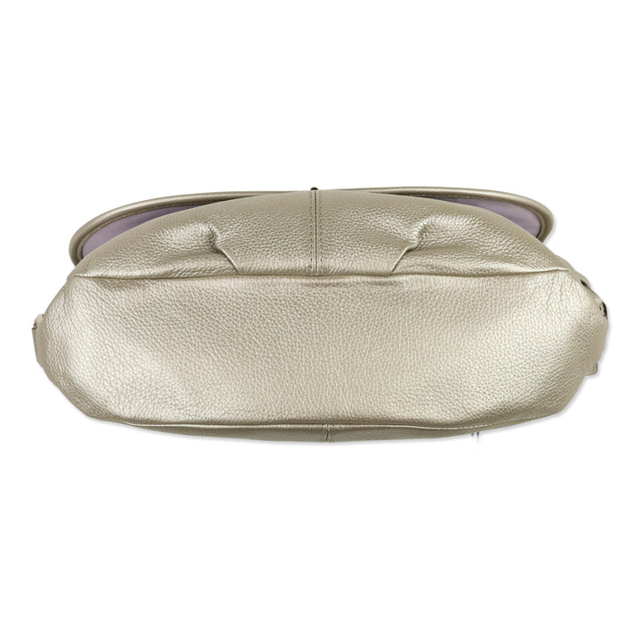 Coach F15170 Metallic Silver Pebbled Leather Flap Legacy Hobo Bag