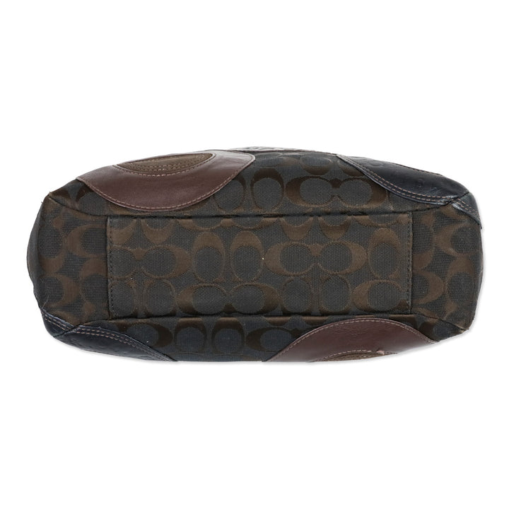 Coach F15466 Brown Patent/Canvas/Leather Circle Mosaic Patchwork East West Tote