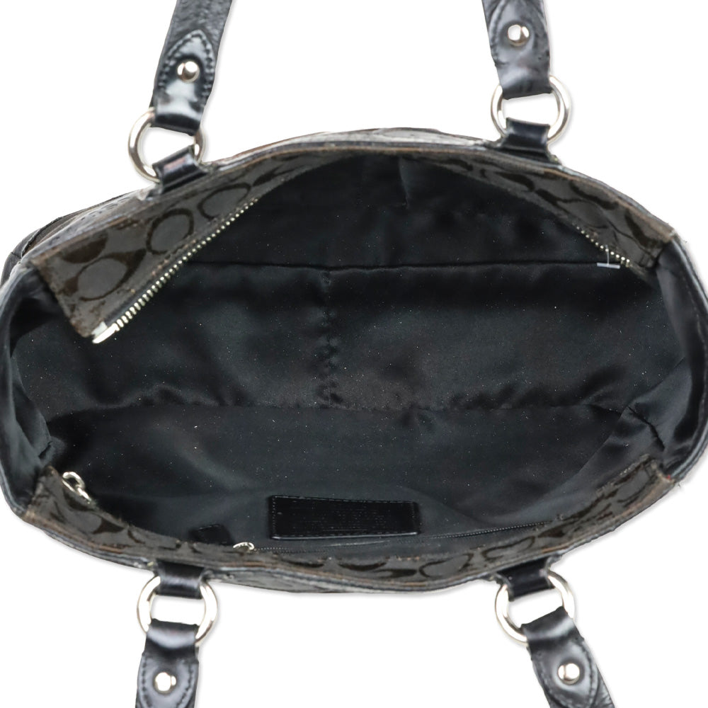 Coach F15466 Brown Patent/Canvas/Leather Circle Mosaic Patchwork East West Tote