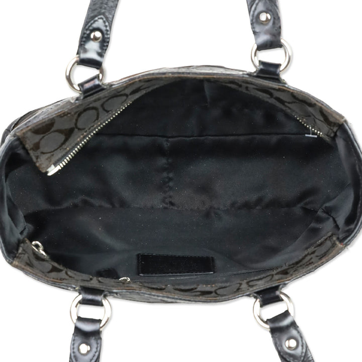 Coach F15466 Brown Patent/Canvas/Leather Circle Mosaic Patchwork East West Tote