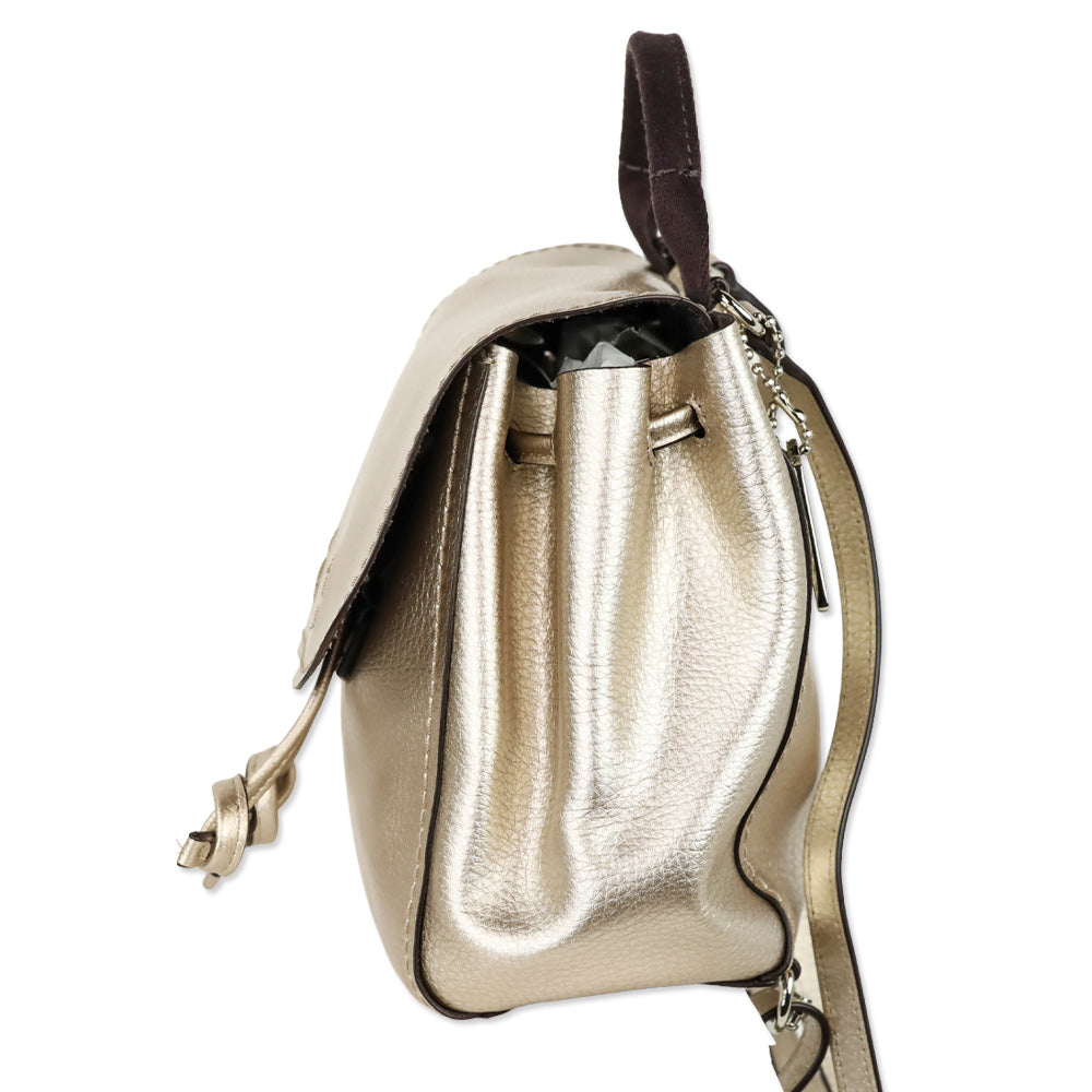 Coach F16605 Metallic Leather Mini Derby Backpack
