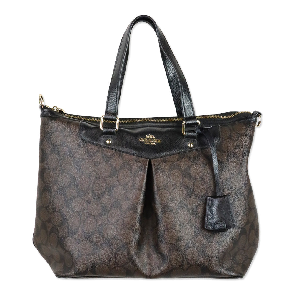 Coach F34614 Peyton Light-Gold/Brown/Black Signature Pleat Tote