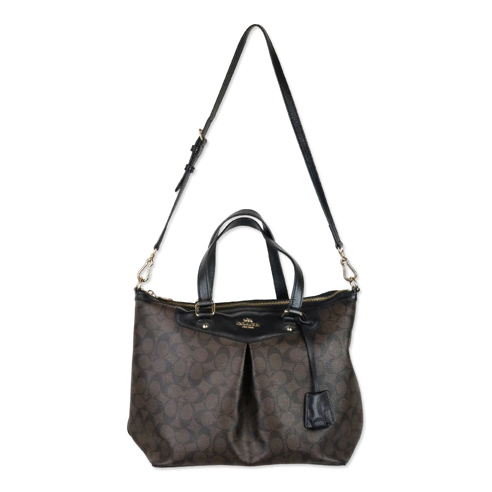Coach F34614 Peyton Light-Gold/Brown/Black Signature Pleat Tote