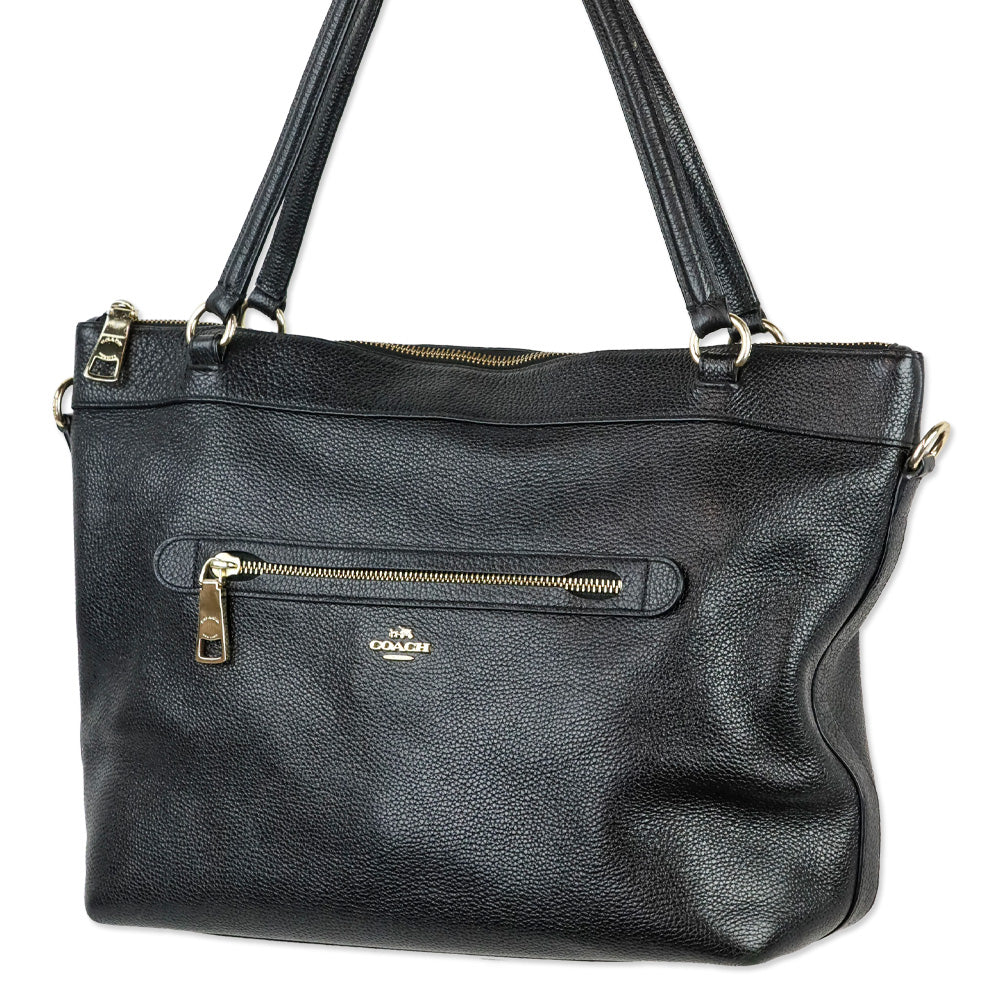 Coach F54687 Tyler Black Pebbled Leather Large Shoulder Bag