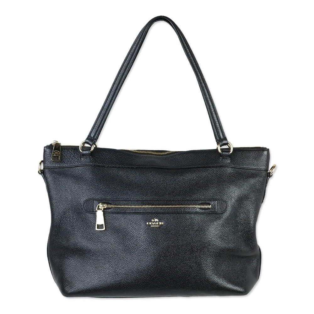 Coach F54687 Tyler Black Pebbled Leather Large Shoulder Bag