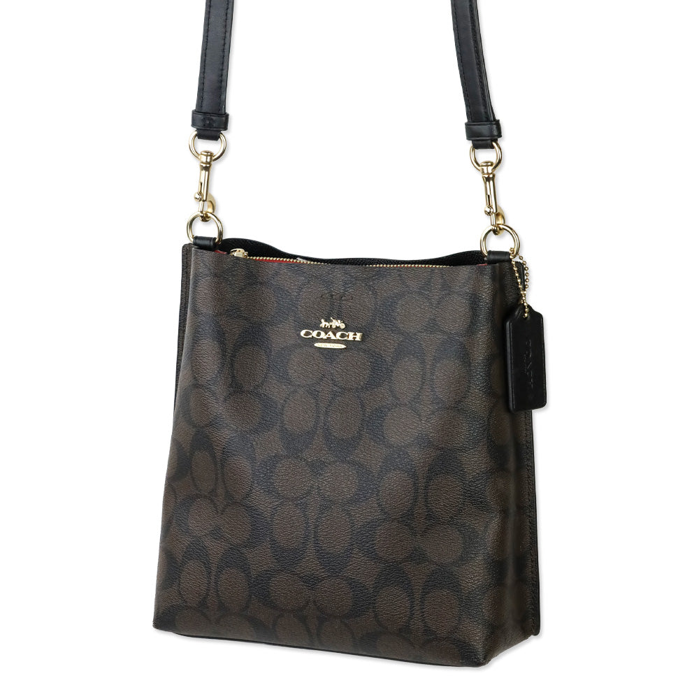 Coach Gold/Brown Black Signature Canvas Mollie Bucket Bag 22