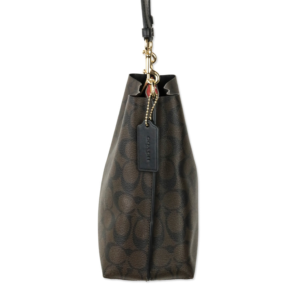 Coach Gold/Brown Black Signature Canvas Mollie Bucket Bag 22