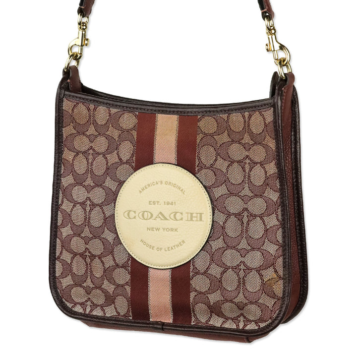 Coach Gold/Wine Multicolor Signature Jacquard Stripe Patch Dempsey File Bag
