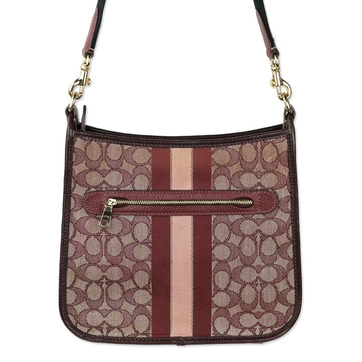 Coach Gold/Wine Multicolor Signature Jacquard Stripe Patch Dempsey File Bag