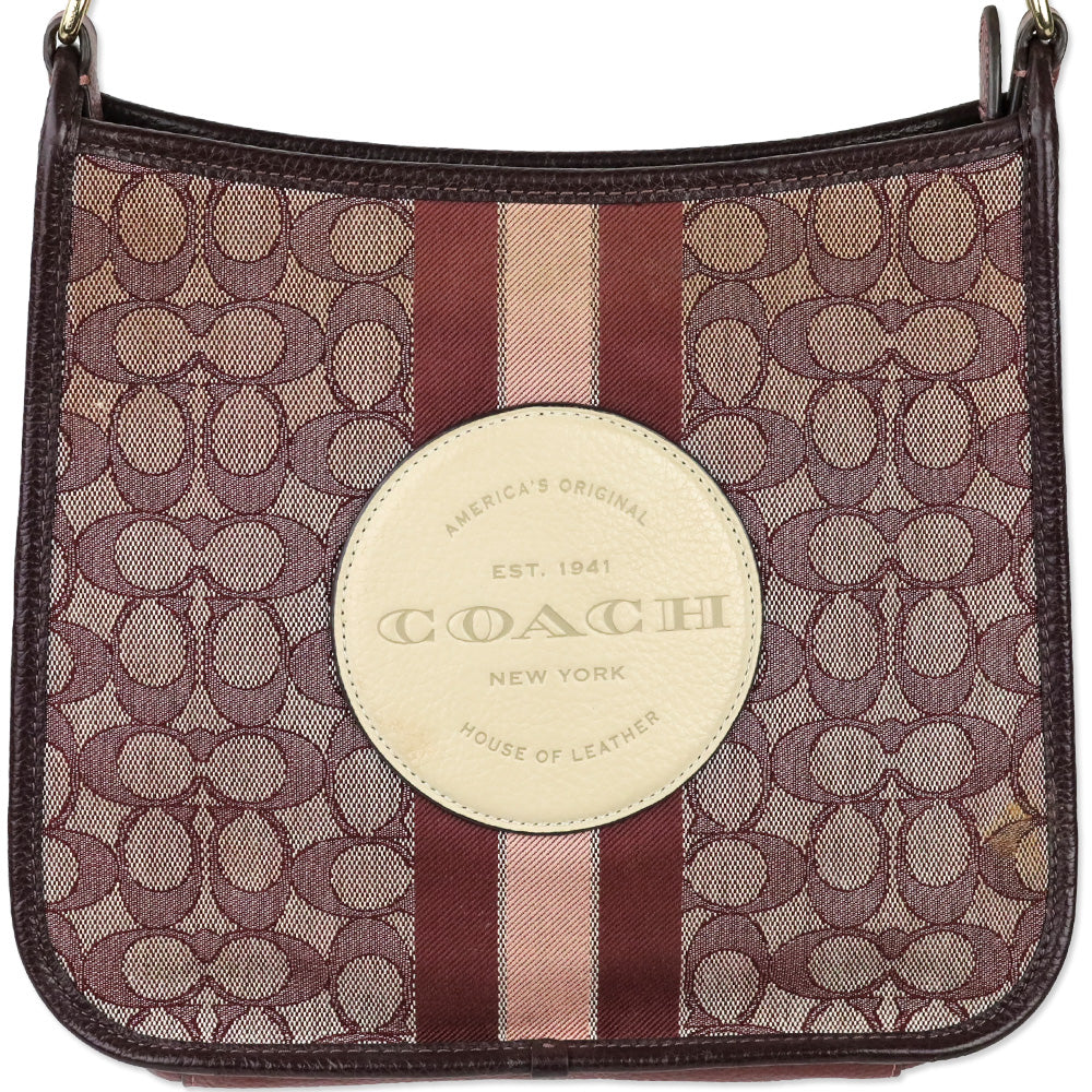 Coach Gold/Wine Multicolor Signature Jacquard Stripe Patch Dempsey File Bag
