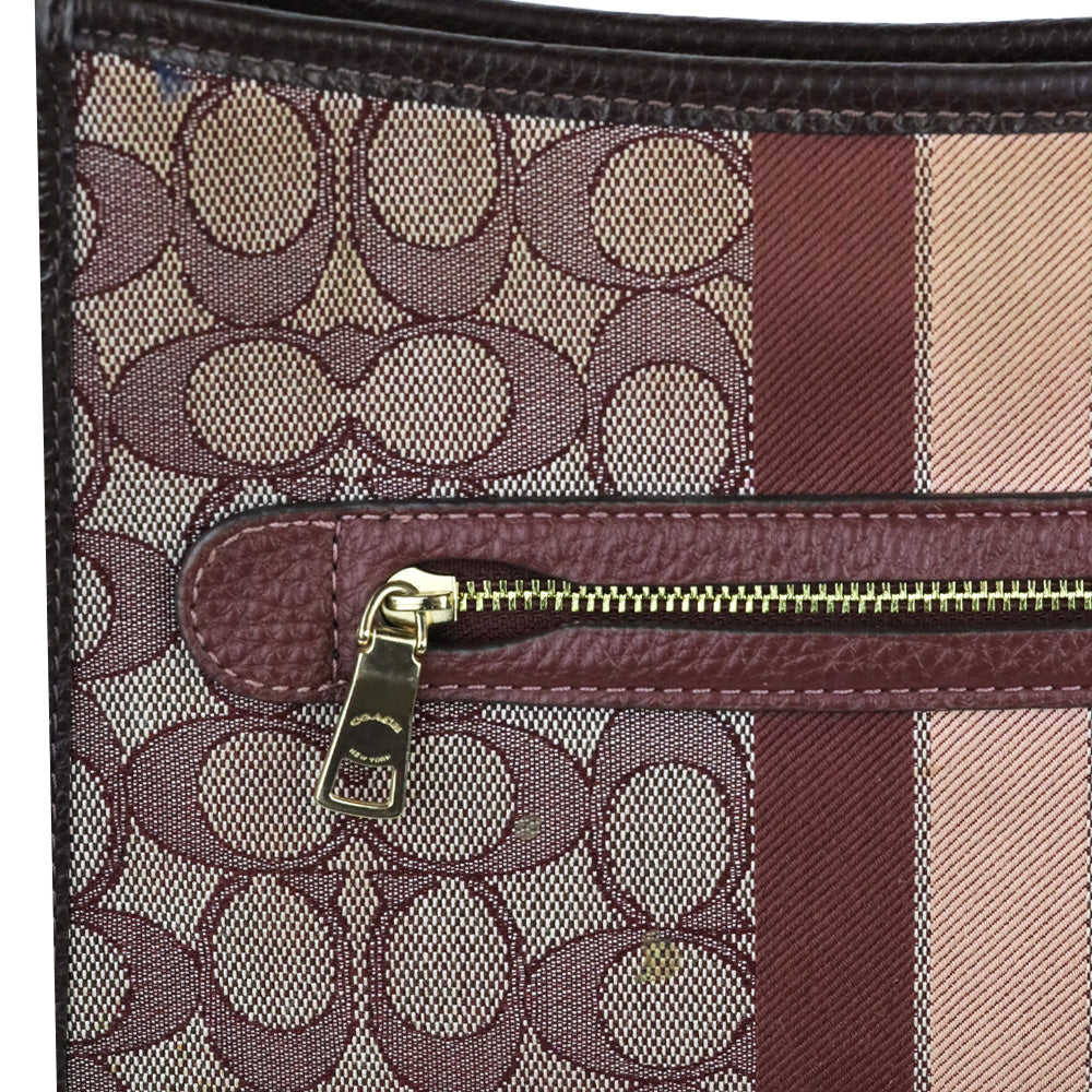 Coach Gold/Wine Multicolor Signature Jacquard Stripe Patch Dempsey File Bag