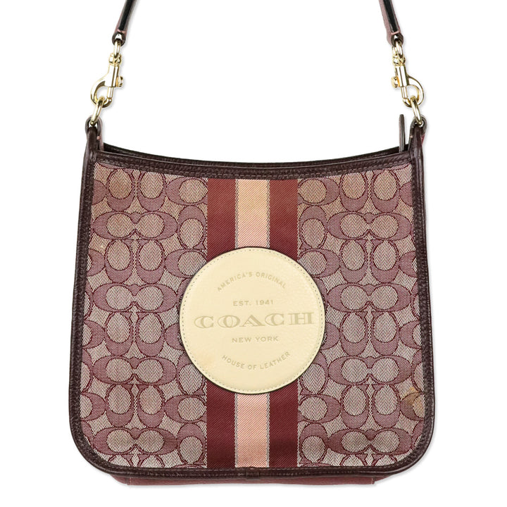 Coach Gold/Wine Multicolor Signature Jacquard Stripe Patch Dempsey File Bag
