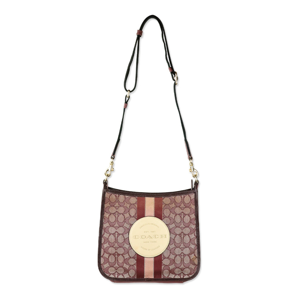Coach Gold/Wine Multicolor Signature Jacquard Stripe Patch Dempsey File Bag