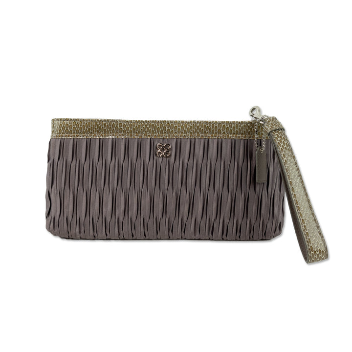 Coach Gray Satin Snakeskin Trim Clutch