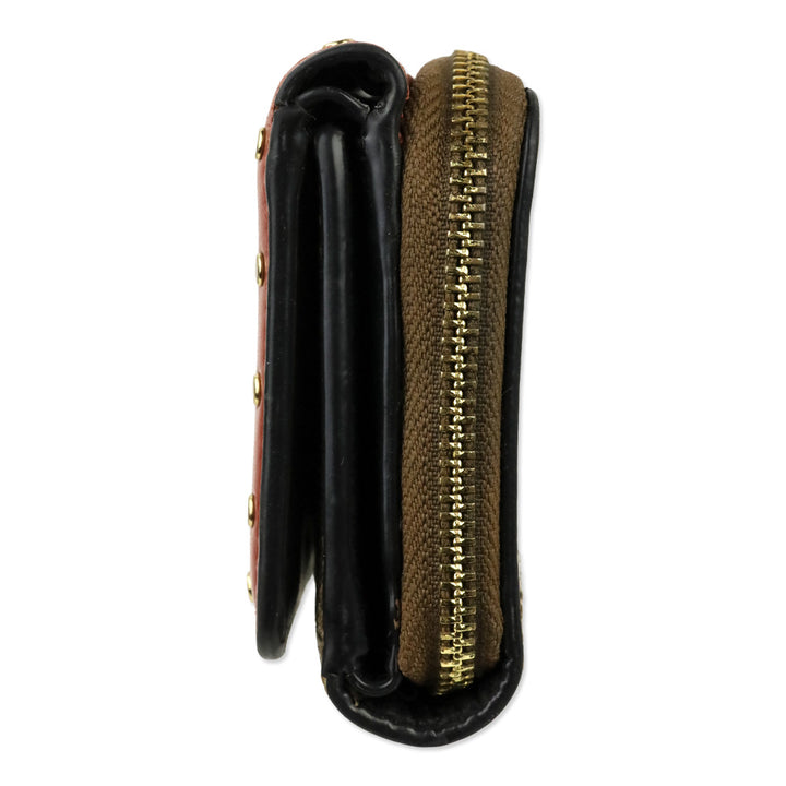 Coach Khaki/Terracotta Multi Signature Riley Rivets Small Trifold Wallet