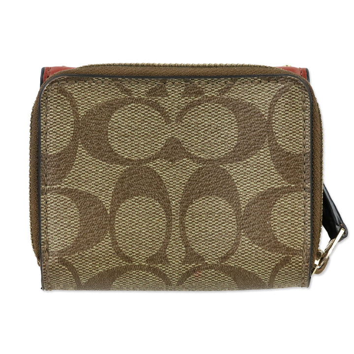 Coach Khaki/Terracotta Multi Signature Riley Rivets Small Trifold Wallet