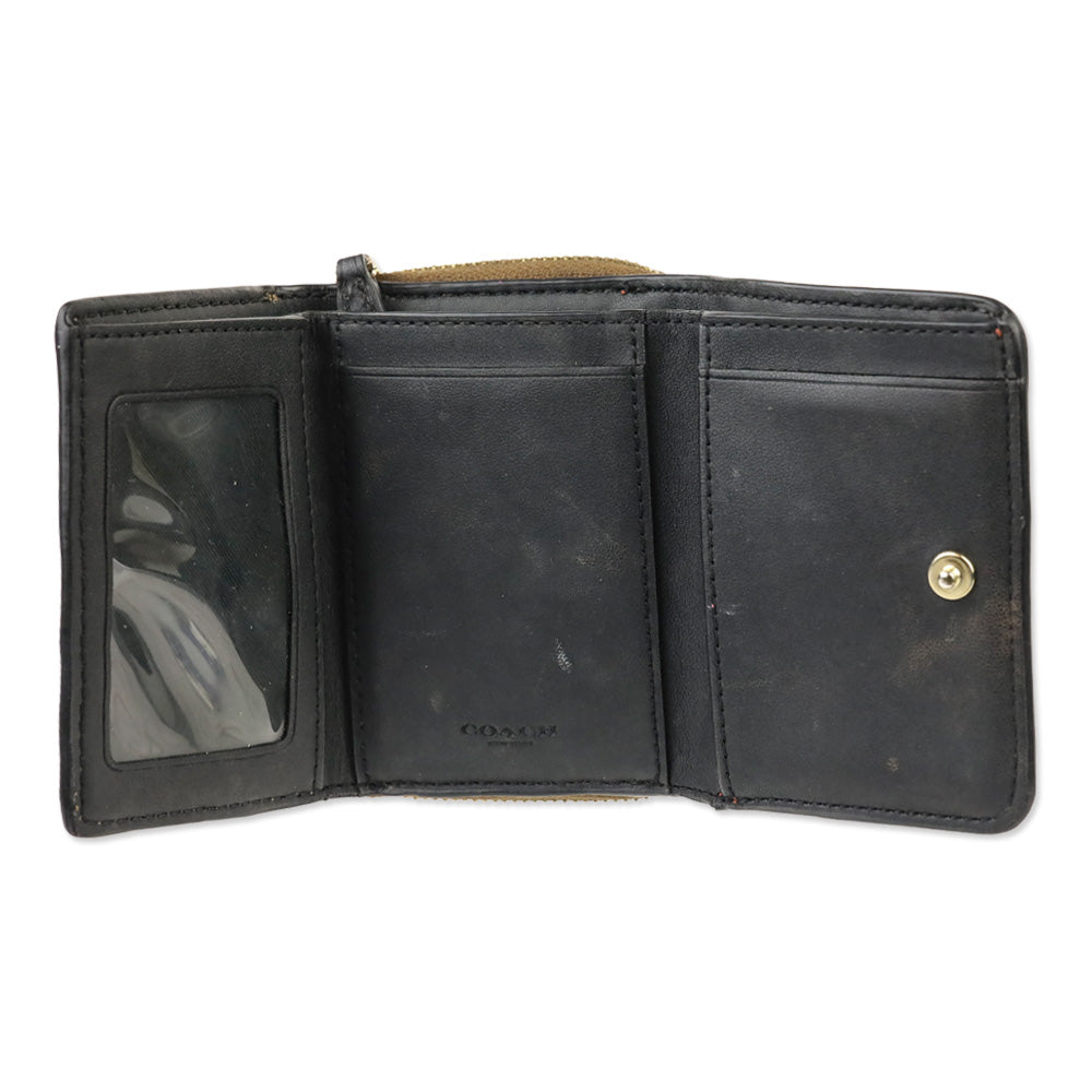 Coach Khaki/Terracotta Multi Signature Riley Rivets Small Trifold Wallet