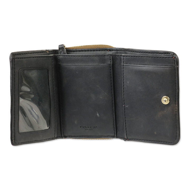 Coach Khaki/Terracotta Multi Signature Riley Rivets Small Trifold Wallet