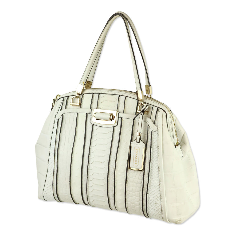 Coach Madison White Mixed Exotic Embossed Leather Satchel