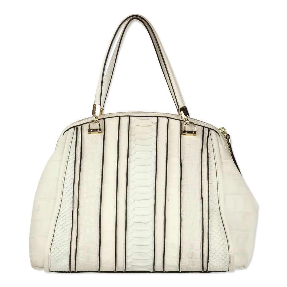 Coach Madison White Mixed Exotic Embossed Leather Satchel