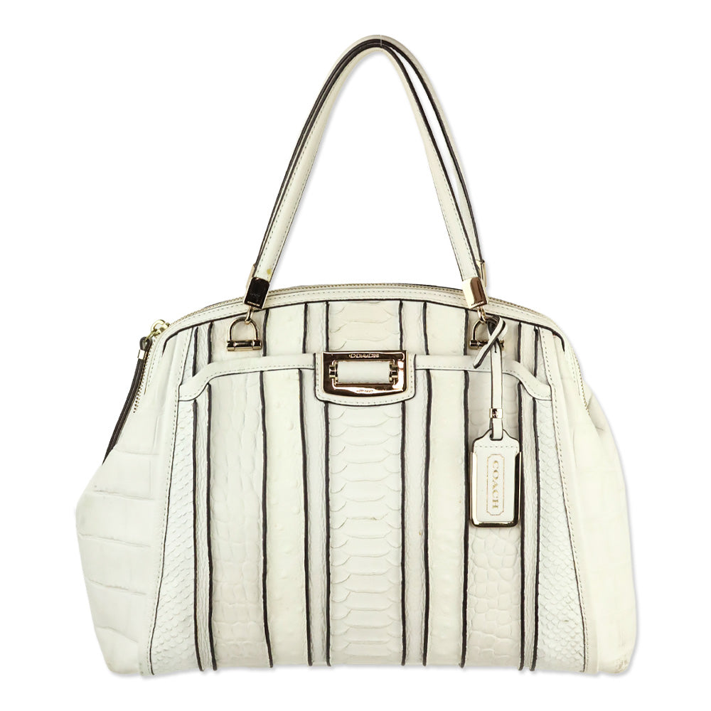 Coach Madison White Mixed Exotic Embossed Leather Satchel