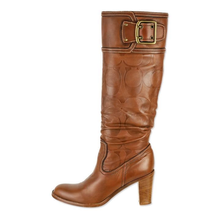 Coach Merridth Monogram Saddle Brown Leather Boot