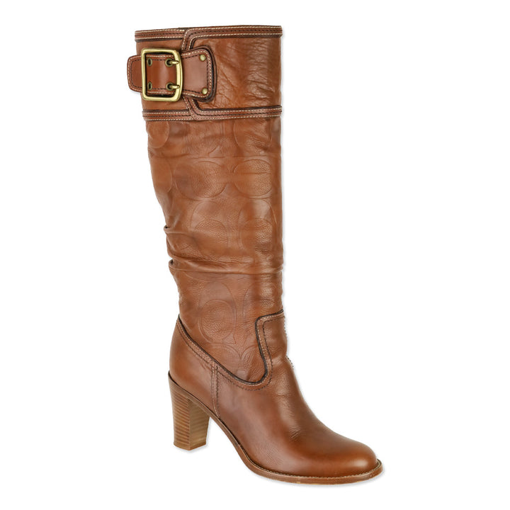 Coach Merridth Monogram Saddle Brown Leather Boot