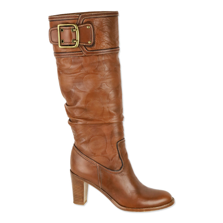 Coach Merridth Monogram Saddle Brown Leather Boot