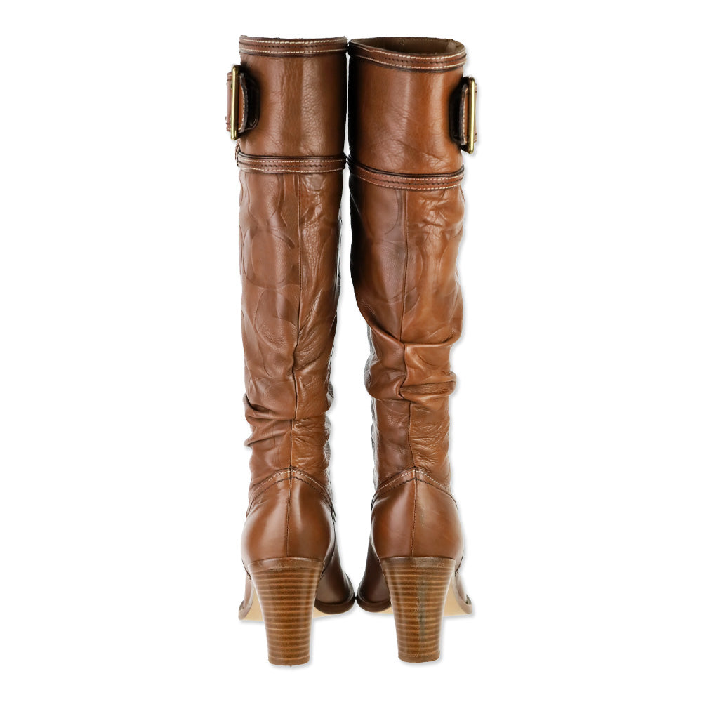 Coach Merridth Monogram Saddle Brown Leather Boot