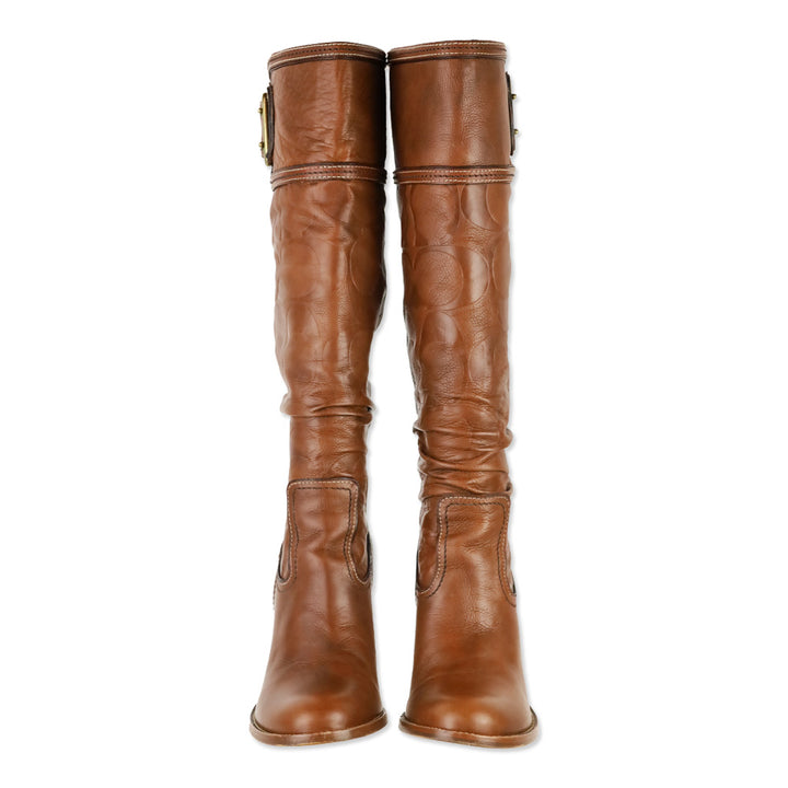 Coach Merridth Monogram Saddle Brown Leather Boot