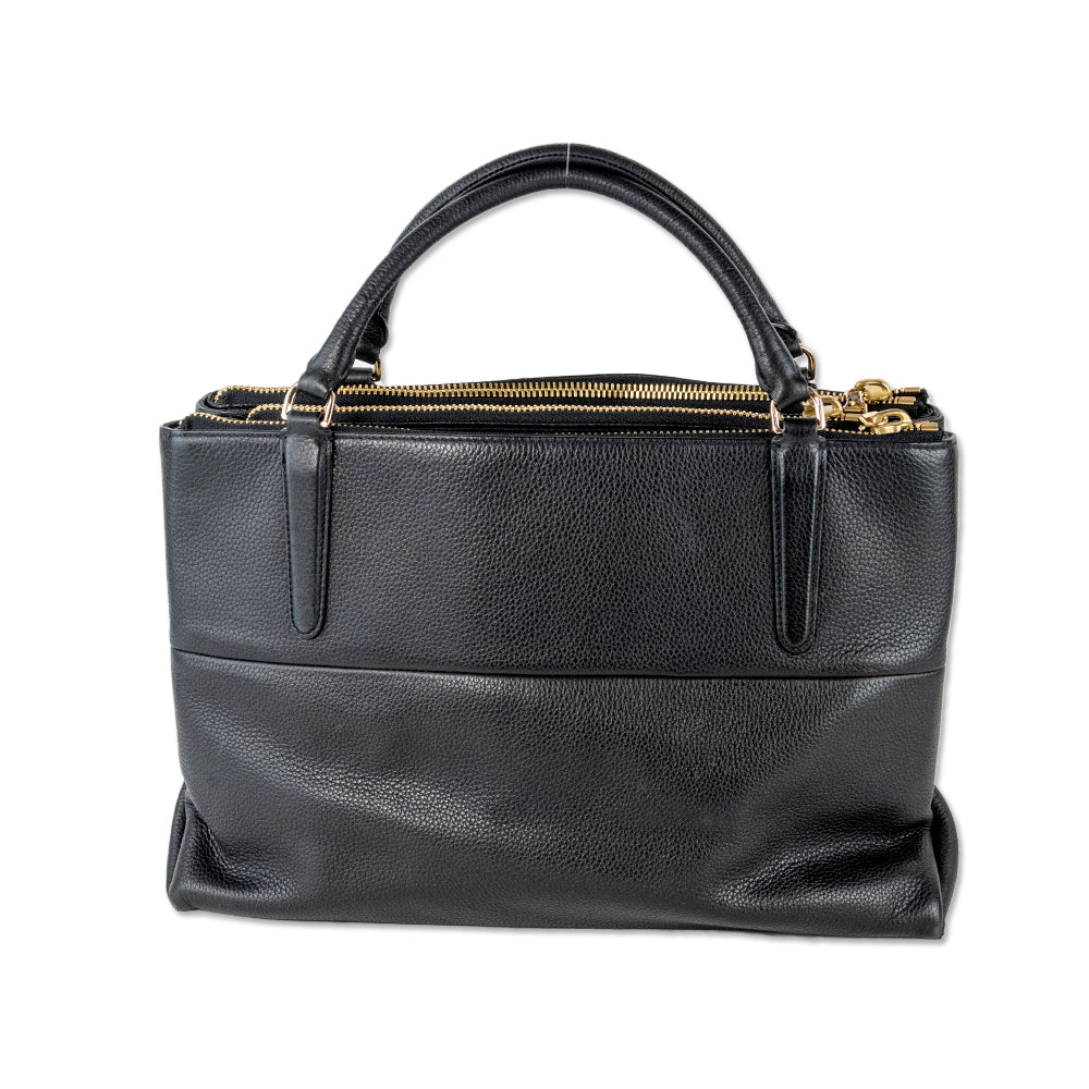 Coach Minimalistic Leather Top Handle Tote with Gold Hardware