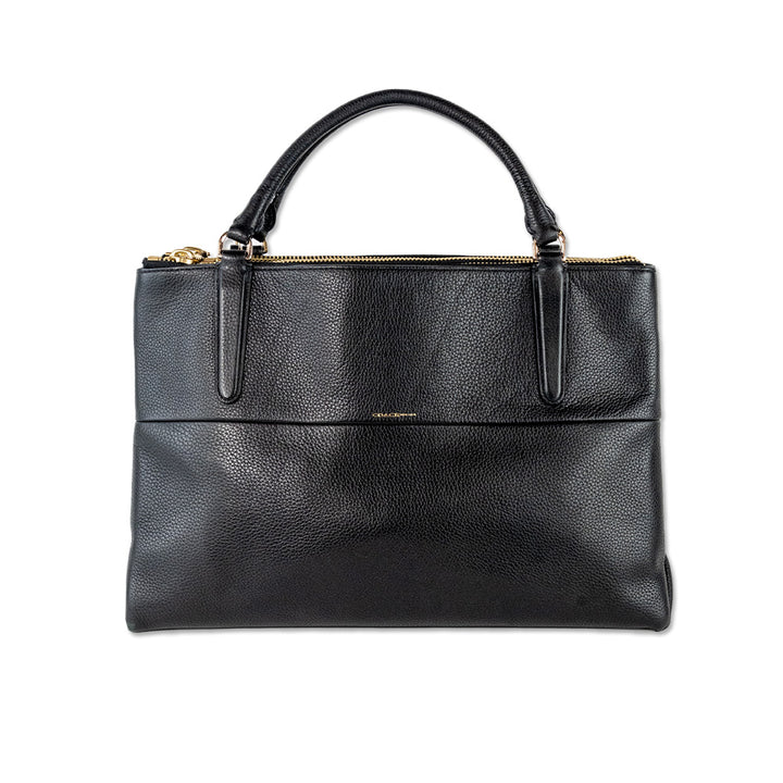 Coach Minimalistic Leather Top Handle Tote with Gold Hardware