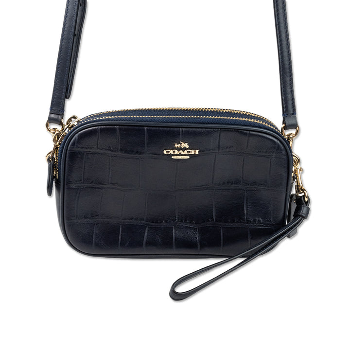 Coach Navy Embossed Leather Crossbody Camera Bag