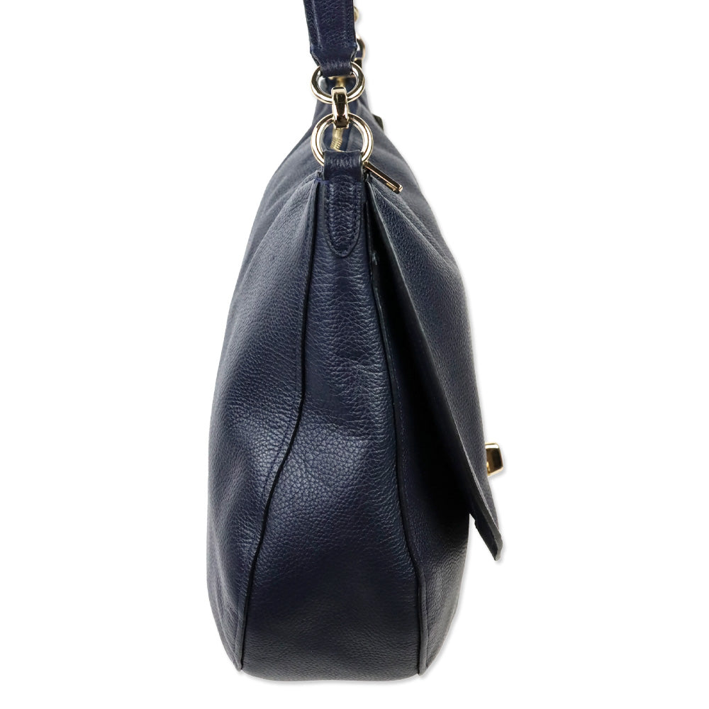 Coach Navy Grained Leather Turnlock Hobo Bag