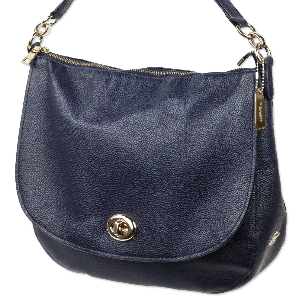 Coach Navy Grained Leather Turnlock Hobo Bag
