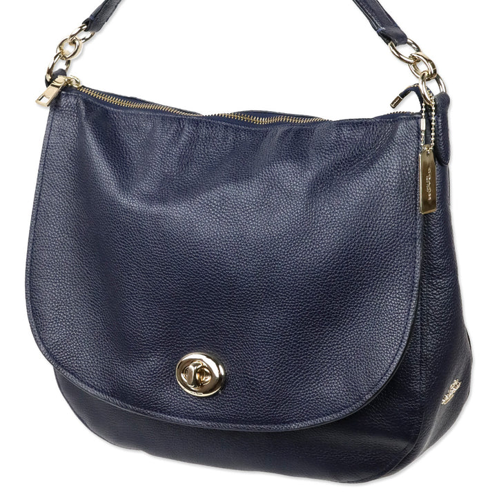 Coach Navy Grained Leather Turnlock Hobo Bag